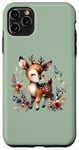 Coque pour iPhone 11 Pro Max Bébé cerf vert avec couronne florale forêt enchantée