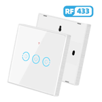 Trådløs bryter/fjernkontroll RF433Mhz touch glasspanel - Hvit , trippel