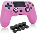 HLRAO PS4 Controller Skin Pink, Anti-Slip Grip Silicone Cover Protector Case Compatible for PS4/Slim/Pro Wireless/Wired Gamepad Controller with 8 x FPS Pro Thumb Grip Caps + 2 Cat Paw Caps.