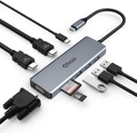 Hub USB C HDMI, Hub USB C avec Triple Affichage Incluant 2x4k HDMI, Vga, 100 Pd, 3 USB 3.0, Lecteurs De Cartes SD/TF Adaptateur USB C 9 en 1 pour Ordinateurs Portables USB Type C