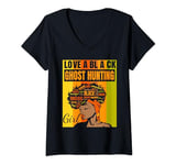 Womens Black Independence Day - Love a Black Ghost Hunting Girl V-Neck T-Shirt