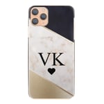 Personalised Initials Phone Case For Sony Xperia L1 (2017), Black Heart Monogram on Peach Marble Slice Print Hard Phone Cover