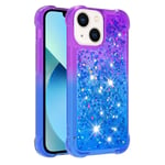 SKALO iPhone 15 Juoksuhiekka Glitter Sydämet TPU kuori - Violetti-Sininen
