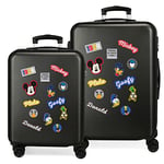 Disney Have a good day Mickey Black Luggage Set 55/68 cm Rigid ABS Combination Lock 104 Litre 4 Double Wheels Hand Luggage