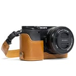 MegaGear MG962 Ever Ready Leather Half Case and Strap with Battery Access for Sony Alpha A6300/A6000 Camera - Light Brown