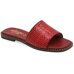 37 rouge Emmanuela Sandales en cuir plat confortable, coulisse sur des sandales en style grec, chaussures d'été, sandales boho chic avec orteils ouverts, cuir coulissant texturé en cuir tissé