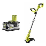 Ryobi RB18L50 ONE+ Lithium+ 5.0Ah Battery, 18 V & Ryobi OLT1832 ONE+ Cordless Grass Trimmer, 25-30cm Path (Zero Tool), 18 V, Hyper Green (Battery, Charger and Blade Not Included)