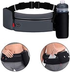 Running Hydration Belt with Water Bottle Holder, Double Pockets Waist Bag with Phone Holder No Bounce Comfort Fit Whistle Emergency Insulation Blanket for Cycling Walking Hiking Workouts (GRAY)
