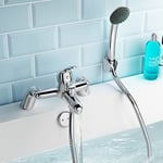 VeeBath Egham Modern Round Monobloc Single Lever Bath Shower Mixer Tap Bathroom Tub Filler Brass Faucet with Shower Head - Chrome