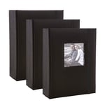 Kenro Box of 3 Black Linen Mini Photo Album for 36 Photos 6x4”/10x15cm with Space for Photograph on Front Cover, Slip-In Pages, Modern Design Great for Family Photographs, Aztec Series – AZ102BL