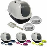 Large Cat Hooded Litter Tray Big Covered Enclosed Toilet Box Bundle Bowls Scoop