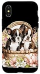 iPhone X/XS Boston Terrier Puppies in Floral Wicker Basket Case