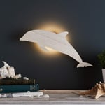 Lights4fun Wooden Dolphin Bedroom LED Wall Light Battery Timer Remote Indoor Use 42.5cm