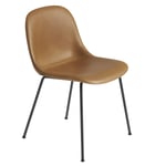 Muuto Fiber Side Chair with metal legs Refine leather cognac-Black