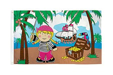 Drapeau Fille pirate île au trésor 150x90cm - Drapeau corsaire tête de mort 90 x 150 cm - Drapeaux - AZ FLAG