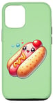 iPhone 14 Cute Kawaii Hot Dog with Smiling Face and Bubbles Case