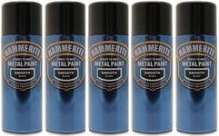 5x Hammerite SMOOTH BLACK Direct to Rust Metal Spray Paint Aerosol 400ml