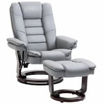 Swivel Manual Recliner and Footrest Set PU Lounge Chair Wood Base