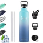 Gourde Isotherme 1l, Gourde Sans BPA, Gourde Paille, Anti Fuite, Gourde Inox, Acier Inoxydable 18/8, Gourde Adulte, Double Isolation, Bouteille d'eau pour Camping, Randonnée, Running, Vélo, Yoga