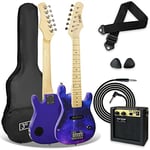 3rd Avenue Pack Guitare Électrique enfant Taille Junior 1/4 pour Débutants, Ampli Portable 5 W, Jack, Housse, Médiators et Sangle – Galaxie Violette