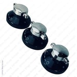 3 Knobs for Stoves Gas Hob Oven Chrome & Black Switch Dial Cooker