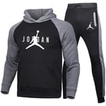 DSFF Jordan Veste à capuche et pantalon de sport 2 pièces pour homme Gris/noir Taille L