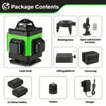 Niveau Laser 4D Professionnel 16 Lignes Auto-nivelant Vert 360° Multifonction Horizontal Vertical, Compact Puissant avec Batterie Rechargeable pour Carrelage, Rénovation, Accrochage Photos
