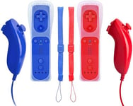 Lot de 2 Manettes Wii et manettes Nunchuck avec housse en silicone pour console Nintendo Wii et Wii U (pas Motion Plus) Bleu foncé et rouge QUMOX®