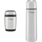 Thermos 190525 Curved Stainless Steel Food Flask with Spoon, 400 ml & Thermocafe Stainless Steel Flask, Silvr, 0.5 L
