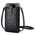 Peacocktion Small Crossbody Cell Phone Purse for Women, Lightweight Mini Shoulder Bag Wallet with Credit Card Slots, B-black Croc, S