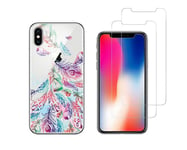 IPHONE 10 X - Combo (1 Gel Case Cover+2 Glasses Soaked) - Feathers Coloured