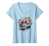 Womens lucky Japanese koi fish carp lover Asian goldfish art V-Neck T-Shirt