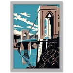 Clifton Suspension Bridge Tan Brown Blue Linocut Artwork Framed A3 Wall Art Print