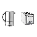 Dualit 72926 Architect Kettle | 1.5 Litre 2.3 KW Stainless Steel Kettle With Grey Trim & Architect 2 Slice Toaster Stainless Steel with Grey Trim Extra-Wide Slots, Peek and Pop Function