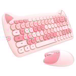 Söt katt 2.4G trådlöst tyst litet tangentbord mus kombinationer set flicka present 84 nyckel Macarone rosa lila gul för PC bärbar dator L1603