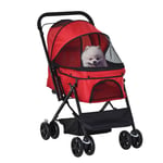 Pet Stroller Dog Cat Travel Pushchair Foldable Jogger with Reversible Handle EVA Wheel Brake Basket Adjustable Canopy Safety Leash for Small Dogs