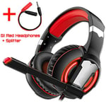 Gaming Headset Headphones with Microphone Light Surround Sound Bass Earphones For PS4 Xbox One Professional Gamer PC Laptop G1 Red light
