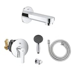 GROHE Bath Filler Concealed Installation Set, Bath & Shower Single-Lever Mixer Trim, Bath Spout, Hand Shower and Outlet. Chrome