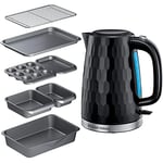 MasterClass Smart Space Stacking Non-Stick Bakeware Set, 7 Piece Baking Trays, Gift Boxed & Russell Hobbs 26051 Cordless Electric Kettle - Contemporary Honeycomb, 1.7 Litre, 3000 W, Black