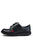 Kickers Leather Lace-up Kick Lo Core School Shoes - Black, Black, Size 1 Older