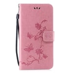 Huzhide Nokia 5.4 Phone Case, Nokia 5.4 Case Flip PU Leather Wallet Cover Lotus Butterfly Embossed with Magnetic Stand Card Holder TPU Bumper Protective Case Shockproof Cover for Nokia 5.4, Pink