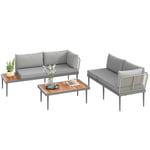 Outsunny Salon de Jardin extérieur d'angle 4 Places modulable en Bois d'acacia et Acier avec canapés et Table Basse, Plateau à Lattes et Coussins Inclus, mobilier de Jardin terrasse véranda, Gris