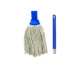Janit-X PY 14 Colour Coded Mops & Handles 250g Red, Blue, Green, White & Yellow (Blue Mop Head x 5, 1 Blue Handle)