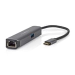 Nedis USB Multi-Port Adapter | USB 3.2 Gen 1 | USB-C™ Hane | HDMI™ Utgång / RJ45 Hona / USB-A Hona / USB-C™ Hona | 5 Gbps | 0.20 m | Rund | Guldplaterad | PVC | Antracit | Låda