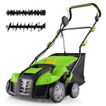 41cm Elektrisk Scarifier & Gräsluftare 15A 2-i-1 gräsmattor med 3-läges höjdjustering grön