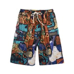 Beach Shorts,Men'S Quick Dry Printing Drawstring Adjustable Casual Breathable Brown Swimming Board Pants Draw String Elastic Waist Bathing Elastic Surf Bathing Trunks Retro Beach Shorts For Male,Xxxx