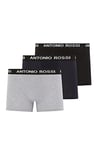 ANTONIO ROSSI (3/6 Pack) Men's Fitted Boxer Hipsters Boxers Shorts Multipack with Elastic Waistband Cotton Rich, Comfortable Mens Underwear, Black, Grey, Navy with White Writing (3 Pack), S