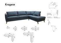 Kragerø 3A sofa med sjeselong - lys grå