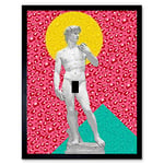 Artery8 Statue of David by Michelangelo Classic with Abstract Art 80s Leopard Art Print Framed Poster Wall Decor 12x16 inch