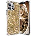 OKZone Compatible with iPhone 12/12 Pro (6.1 Inches) Case [with HD Screen Protector], Bling Glitter Sparkle Design Slim Fit Soft Gel TPU Silicone Skin Cover Anti-scratch Protective Case (Gold)